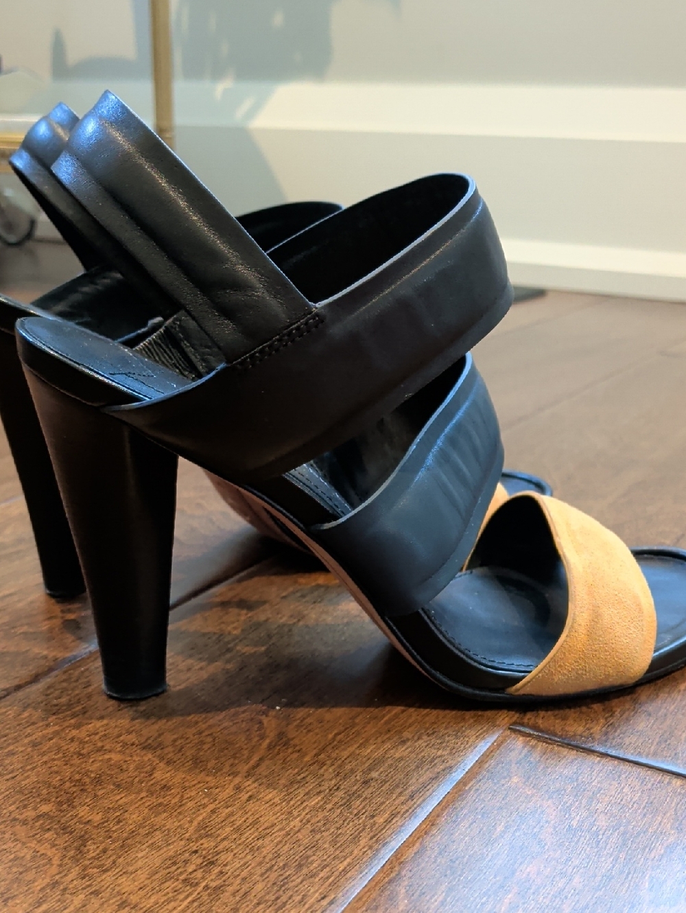 Derek Lam Three-Tone High Heel Slide Sandal - Black, Blue And Tan